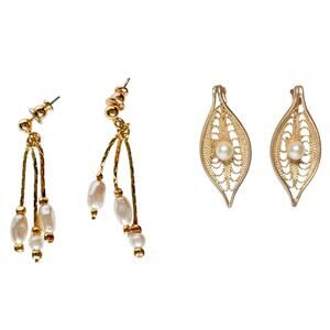 Sarah Cov Vintage Earrings Gold Pearl Clip Dangle Quiet Luxury Old Money Classic